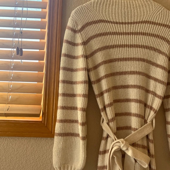 Allison Brittney Striped Sweater Dress - Midi - White and Brown Striped - Picture 4 of 13